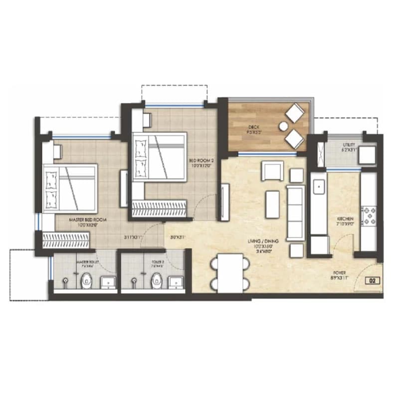 Floor Plan 2 BHK-618 Sq.ft.