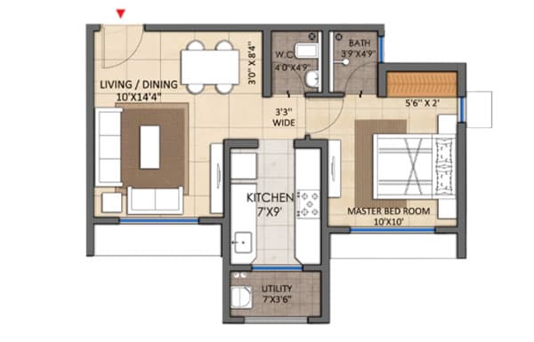 Floor Plan 1 BHK-444 Sq.ft.